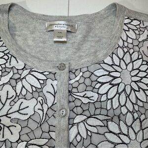 Christopher&Banks WOMEN'S GRAY & WHITE FLORAL 3/4 SLEEVE CARDIGAN SWEATER P/XL
